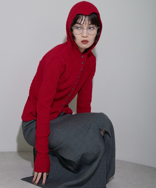 leimn（レイムン）の「リブフーディ―トップス（Tシャツ/カットソー・レディース・ホワイト/レッド/チャコールグレー・FREE）」の6枚目の写真