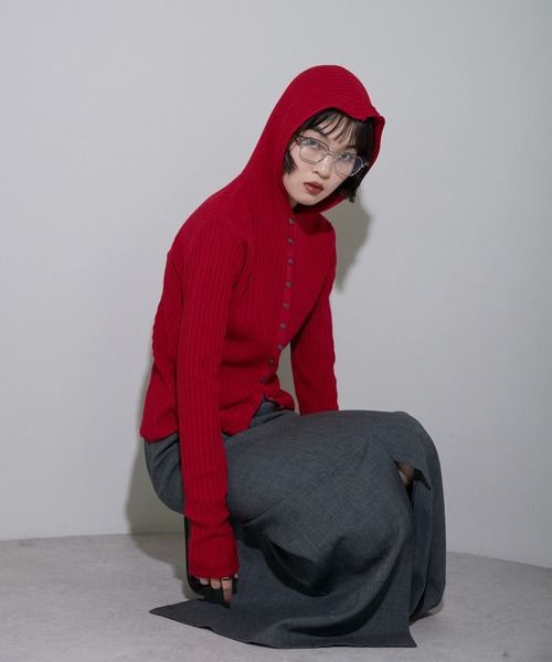 leimn（レイムン）の「リブフーディ―トップス（Tシャツ/カットソー・レディース・ホワイト/レッド/チャコールグレー・FREE）」の5枚目の写真