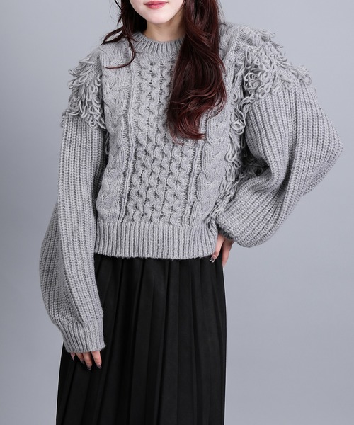 aimoha(アイモハ)の「モヘアタッチループフリンジ使いニット (AW)(ニット/セーター・レディース・モカ/ブラック/グレー/オフホワイト・FREE)」の4枚目の写真