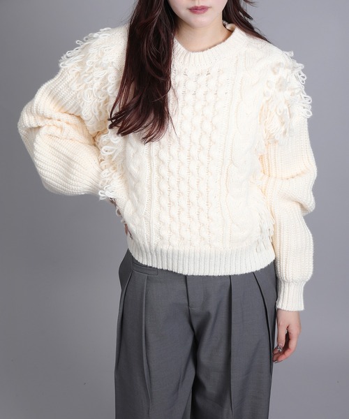 aimoha(アイモハ)の「モヘアタッチループフリンジ使いニット (AW)(ニット/セーター・レディース・モカ/ブラック/グレー/オフホワイト・FREE)」の2枚目の写真