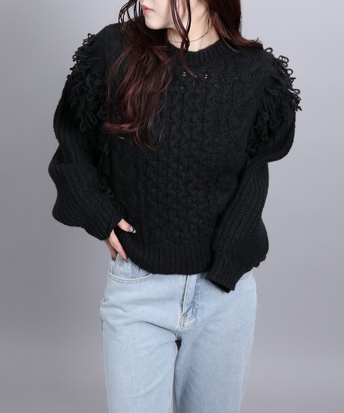aimoha(アイモハ)の「モヘアタッチループフリンジ使いニット (AW)(ニット/セーター・レディース・モカ/ブラック/グレー/オフホワイト・FREE)」の3枚目の写真
