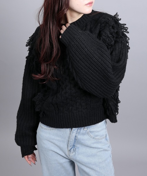 aimoha(アイモハ)の「モヘアタッチループフリンジ使いニット (AW)(ニット/セーター・レディース・モカ/ブラック/グレー/オフホワイト・FREE)」の10枚目の写真