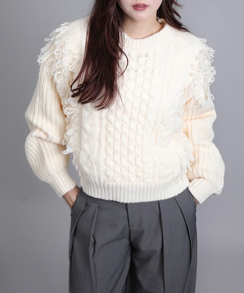 aimoha(アイモハ)の「モヘアタッチループフリンジ使いニット (AW)(ニット/セーター・レディース・モカ/ブラック/グレー/オフホワイト・FREE)」の7枚目の写真