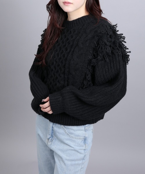aimoha(アイモハ)の「モヘアタッチループフリンジ使いニット (AW)(ニット/セーター・レディース・モカ/ブラック/グレー/オフホワイト・FREE)」の13枚目の写真