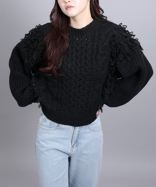 aimoha(アイモハ)の「モヘアタッチループフリンジ使いニット (AW)(ニット/セーター・レディース・モカ/ブラック/グレー/オフホワイト・FREE)」の15枚目の写真