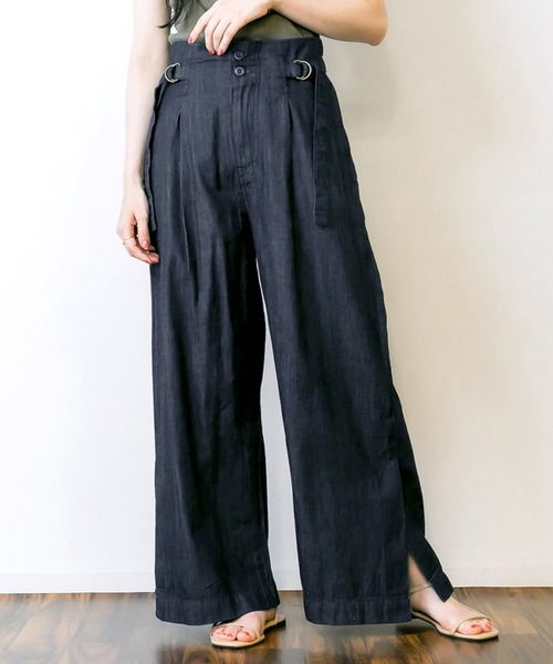 MARAI（マーライ）の「デニム裾ベンツワイドパンツ（デニムパンツ・レディース・ネイビー/ブルー・3L/L/LL/M/4L）」の3枚目の写真