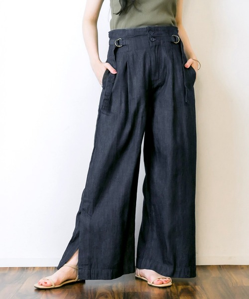 MARAI（マーライ）の「デニム裾ベンツワイドパンツ（デニムパンツ・レディース・ネイビー/ブルー・3L/L/LL/M/4L）」の4枚目の写真