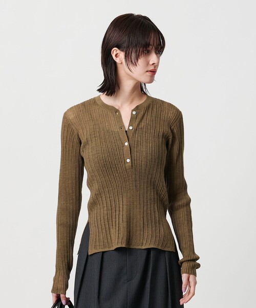 セール】アルパカブレンド ランダムリブ ヘンリーネックプルオーバー