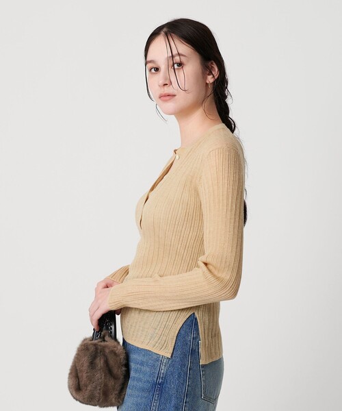 H BEAUTY&YOUTH ＜H＞リブ ヘンリーネック ショートスリーブニット H BEAUTY&YOUTH リブヘンリーネックショートスリーブ ニット