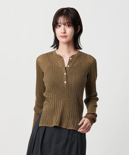 【極美品】DEVOA ヘンリーネックニット ヤク×アルパカ ブラウン 3 極美品】DEVOA ヘンリーネックニット ヤク×アルパカ ブラウン 3