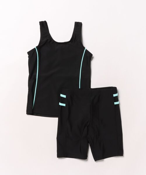 OP/RUSTY（オーピー/ラスティー）の「【ノーブランド】スクール水着 キッズ タンキニ水着 セパレート めくれ防止 スイミング  日焼け対策 UVカット ストレッチ素材（水着・キッズ・ネイビー/サックスブルー/ネイビー×ホワイト/ブラック×パープル・130/140/150/160/170）」の3枚目の写真