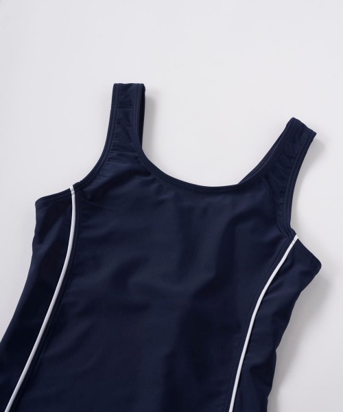 OP/RUSTY（オーピー/ラスティー）の「【ノーブランド】スクール水着 キッズ タンキニ水着 セパレート めくれ防止 スイミング  日焼け対策 UVカット ストレッチ素材（水着・キッズ・ネイビー/サックスブルー/ネイビー×ホワイト/ブラック×パープル・130/140/150/160/170）」の10枚目の写真