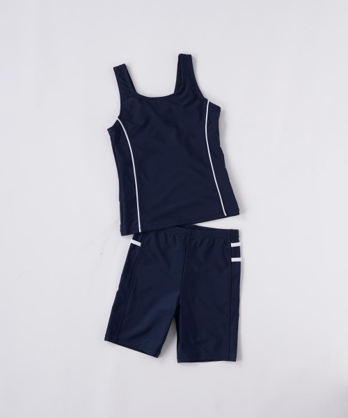 OP/RUSTY（オーピー/ラスティー）の「【ノーブランド】スクール水着 キッズ タンキニ水着 セパレート めくれ防止 スイミング  日焼け対策 UVカット ストレッチ素材（水着・キッズ・ネイビー/サックスブルー/ネイビー×ホワイト/ブラック×パープル・130/140/150/160/170）」の11枚目の写真