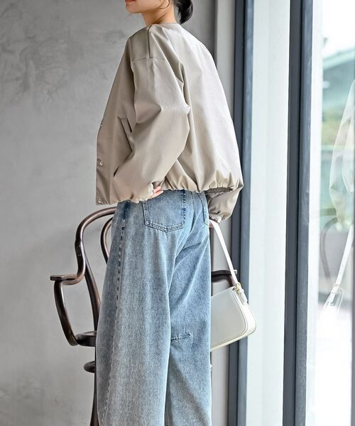 rps（アールピーエス）の「合皮ノーカラーバルーン袖ブルゾン（ブルゾン・レディース・ブラック/グレイッシュベージュ/ダークブラウン・フリー）」の5枚目の写真