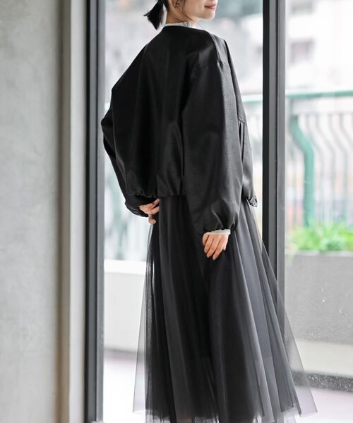 rps（アールピーエス）の「合皮ノーカラーバルーン袖ブルゾン（ブルゾン・レディース・ブラック/グレイッシュベージュ/ダークブラウン・フリー）」の12枚目の写真