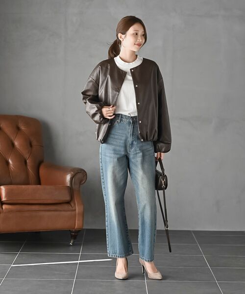 rps（アールピーエス）の「合皮ノーカラーバルーン袖ブルゾン（ブルゾン・レディース・ブラック/グレイッシュベージュ/ダークブラウン・フリー）」の18枚目の写真