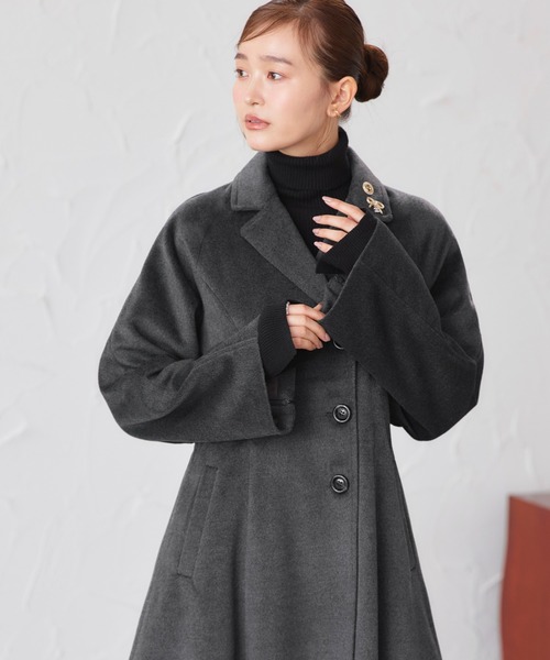RUIRUE BOUTIQUE（ルイルエブティック）の「2WAY ケープスリーブ チェスターコート ｜ アウター / ウールコート / コート / ロングコート（チェスターコート・レディース・ブラウン/グレイッシュベージュ/ブラック/チャコールグレー・L/M）」の8枚目の写真