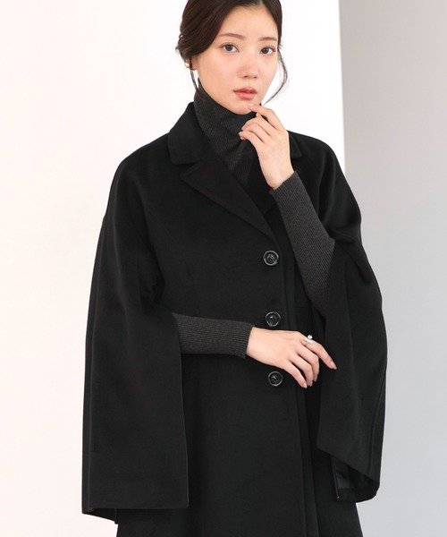 RUIRUE BOUTIQUE（ルイルエブティック）の「2WAY ケープスリーブ チェスターコート ｜ アウター / ウールコート / コート / ロングコート（チェスターコート・レディース・ブラウン/グレイッシュベージュ/ブラック/チャコールグレー・L/M）」の10枚目の写真