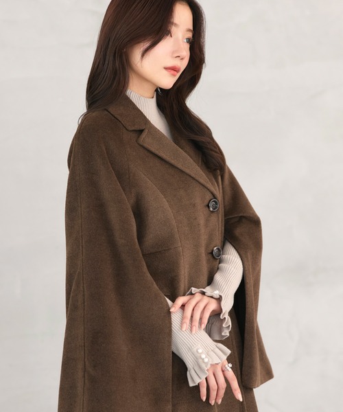 RUIRUE BOUTIQUE（ルイルエブティック）の「2WAY ケープスリーブ チェスターコート ｜ アウター / ウールコート / コート / ロングコート（チェスターコート・レディース・ブラウン/グレイッシュベージュ/ブラック/チャコールグレー・L/M）」の20枚目の写真