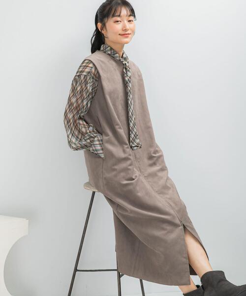 URBAN RESEARCH ROSSO WOMEN（アーバンリサーチ　ロッソ）の「フロントファスナーレイヤードワンピース（ワンピース・レディース・モカ/ネイビー・FREE）」の2枚目の写真