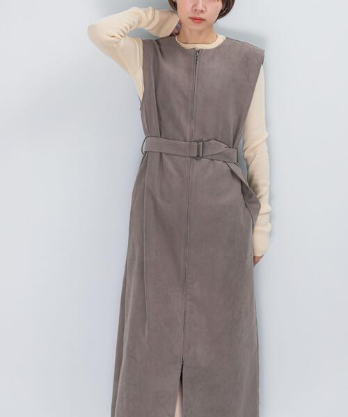 URBAN RESEARCH ROSSO WOMEN（アーバンリサーチ　ロッソ）の「フロントファスナーレイヤードワンピース（ワンピース・レディース・モカ/ネイビー・FREE）」の6枚目の写真