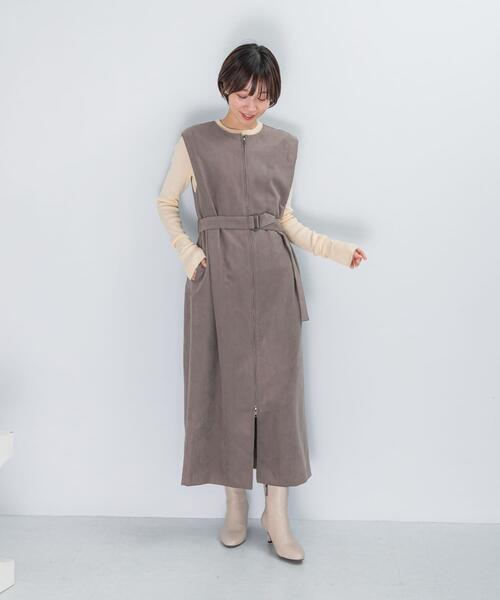 URBAN RESEARCH ROSSO WOMEN（アーバンリサーチ　ロッソ）の「フロントファスナーレイヤードワンピース（ワンピース・レディース・モカ/ネイビー・FREE）」の9枚目の写真