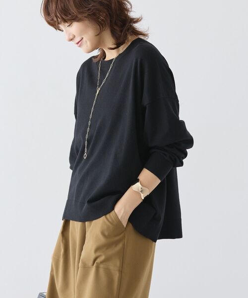 ルース スウェットライククルーネックニット（オフホワイト/ブラック