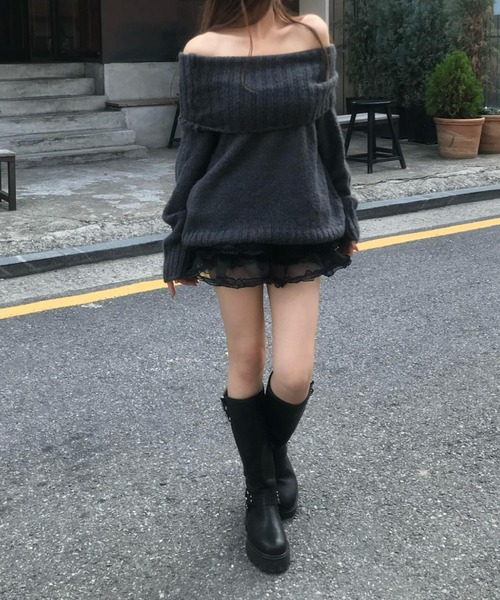 FAVORITO(ファヴォリート)の「ボートネックニットトップス(ニット/セーター・レディース・グリーン/ダークグレー/オフホワイト・F)」の19枚目の写真
