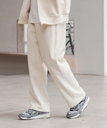 mp14283-Back Shaggy Boa Bonding Waffle Wide Straight Pants ワイドストレートパンツ(A57525cmb)