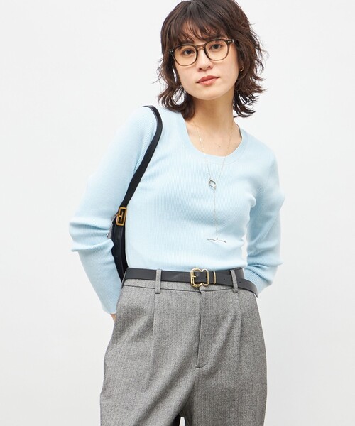 NOLLEY’S Sophi（ノーリーズソフィ）の「《アンサンブル対応》《手洗い可能》カシミヤ混リブUネックプルオーバー（ニット/セーター・レディース・アイボリー/イエロー/サックスブルー/ブラック・36/38）」の2枚目の写真