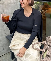 NOLLEY’S Sophi | 《アンサンブル対応》《手洗い可能》カシミヤ混リブUネックプルオーバー(ニット/セーター)