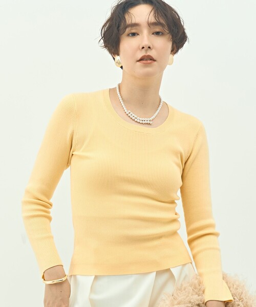 アンサンブル対応》《手洗い可能》カシミヤ混リブUネックプルオーバー