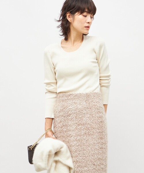 NOLLEY’S Sophi（ノーリーズソフィ）の「《アンサンブル対応》《手洗い可能》カシミヤ混リブUネックプルオーバー（ニット/セーター・レディース・アイボリー/イエロー/サックスブルー/ブラック・36/38）」の14枚目の写真