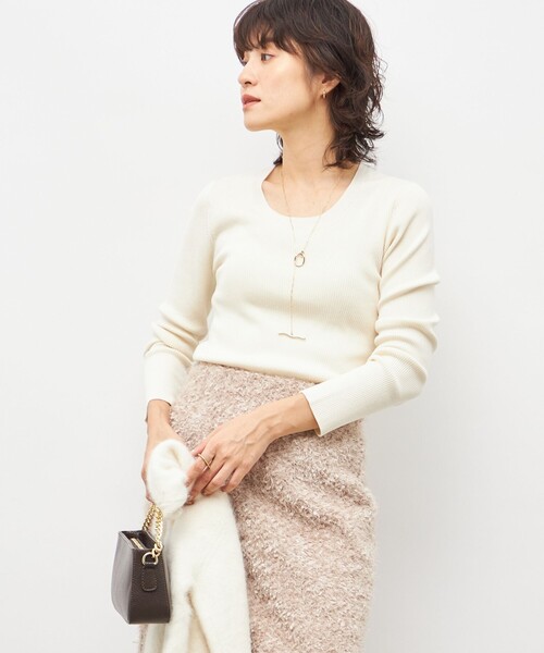 NOLLEY’S Sophi（ノーリーズソフィ）の「《アンサンブル対応》《手洗い可能》カシミヤ混リブUネックプルオーバー（ニット/セーター・レディース・アイボリー/イエロー/サックスブルー/ブラック・36/38）」の15枚目の写真