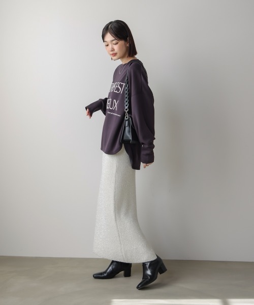 Bou Jeloud(ブージュルード)の「フィルムラメニットタイトスカート(スカート・レディース・グレー/ブラック/アイボリー・FREE)」の12枚目の写真