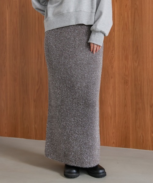 Bou Jeloud(ブージュルード)の「フィルムラメニットタイトスカート(スカート・レディース・グレー/ブラック/アイボリー・FREE)」の16枚目の写真