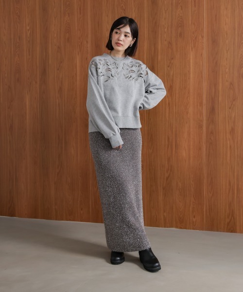 Bou Jeloud(ブージュルード)の「フィルムラメニットタイトスカート(スカート・レディース・グレー/ブラック/アイボリー・FREE)」の17枚目の写真