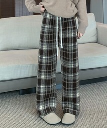裏起毛であったか!チェック柄ワイドパンツ