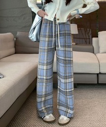 裏起毛であったか!チェック柄ワイドパンツ