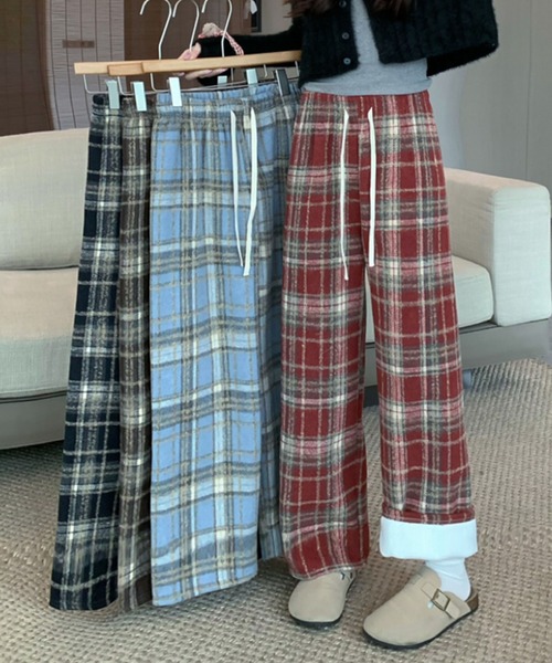 セール】裏起毛であったか！チェック柄ワイドパンツ（その他パンツ