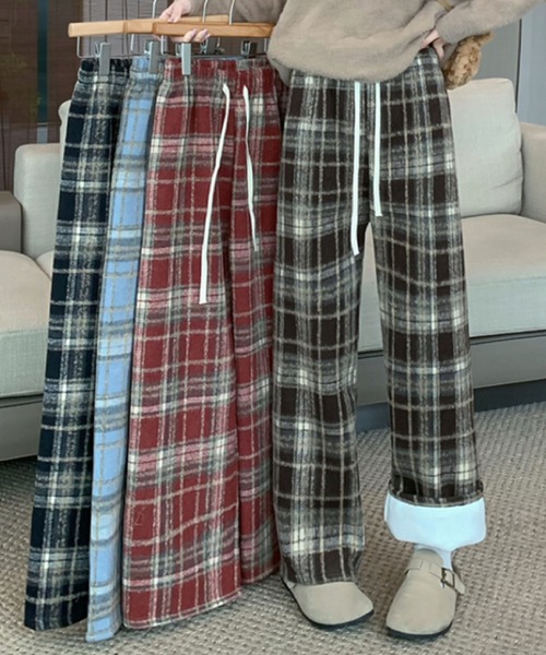 2ly2(トゥーリートゥー)の「裏起毛であったか!チェック柄ワイドパンツ(その他パンツ・レディース・レッド/ブラウン/ネイビー/ブルー・FREE)」の21枚目の写真