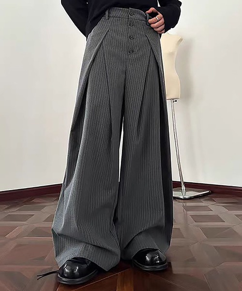 セール】“圧倒的ワイドで存在感” ピンストライプワイドスラックス