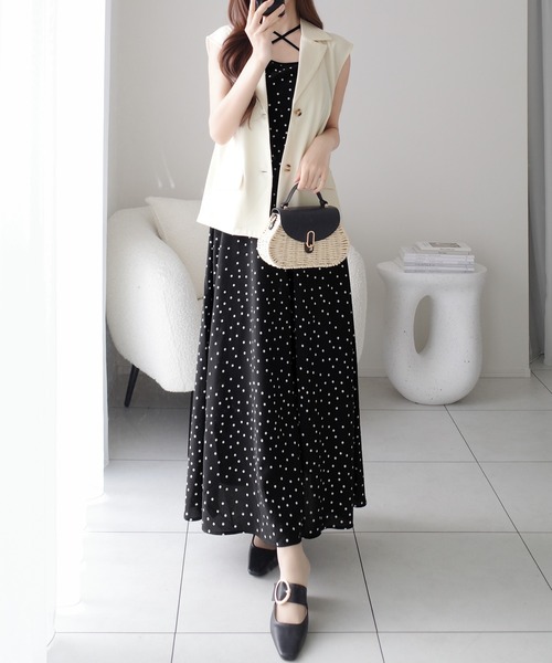 mily bilet(ミウィビレット)の「【mily bilet】上品さと抜け感をひとまとめに。ドットキャミワンピプラスノースリジャケットセット(2点セット)(ワンピース・レディース・ネイビー×ホワイト/アイボリー系1/ブラック×ベージュ・X-LARGE/SMALL/MEDIUM/LARGE)」の21枚目の写真