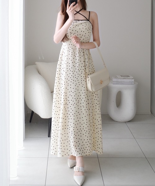 mily bilet(ミウィビレット)の「【mily bilet】上品さと抜け感をひとまとめに。ドットキャミワンピプラスノースリジャケットセット(2点セット)(ワンピース・レディース・ネイビー×ホワイト/アイボリー系1/ブラック×ベージュ・X-LARGE/SMALL/MEDIUM/LARGE)」の18枚目の写真