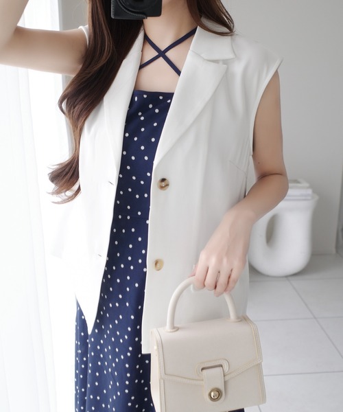 mily bilet(ミウィビレット)の「【mily bilet】上品さと抜け感をひとまとめに。ドットキャミワンピプラスノースリジャケットセット(2点セット)(ワンピース・レディース・ネイビー×ホワイト/アイボリー系1/ブラック×ベージュ・X-LARGE/SMALL/MEDIUM/LARGE)」の13枚目の写真