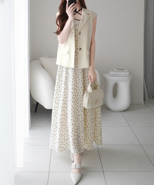 mily bilet(ミウィビレット)の「【mily bilet】上品さと抜け感をひとまとめに。ドットキャミワンピプラスノースリジャケットセット(2点セット)(ワンピース・レディース・ネイビー×ホワイト/アイボリー系1/ブラック×ベージュ・X-LARGE/SMALL/MEDIUM/LARGE)」の17枚目の写真