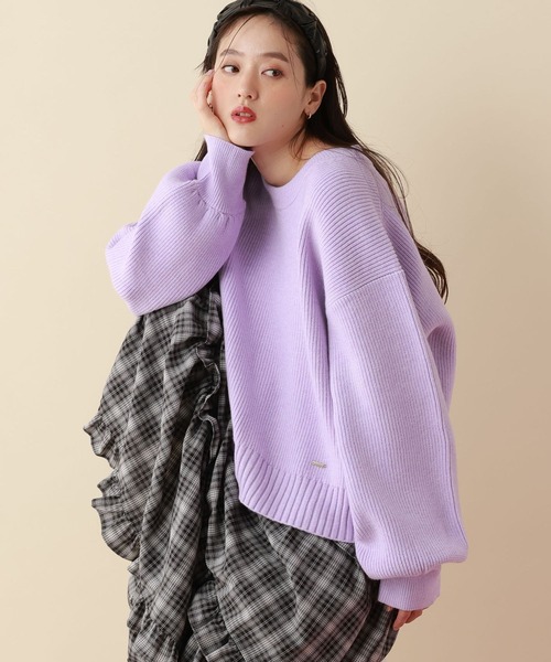 RAGEBLUE（レイジブルー）の「＜Bloomy Yarn Knit＞アゼ編みルーズクルーネックニット（ニット/セーター・レディース・パープル/イエロー/ホワイト/ピンク/レッド/ブラック/ライトブルー/ブルー/ブルー系その他・MEDIUM/LARGE）」の6枚目の写真
