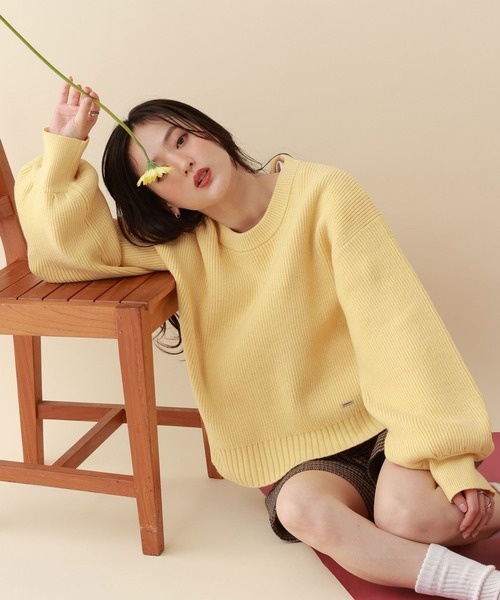RAGEBLUE（レイジブルー）の「＜Bloomy Yarn Knit＞アゼ編みルーズクルーネックニット（ニット/セーター・レディース・パープル/イエロー/ホワイト/ピンク/レッド/ブラック/ライトブルー/ブルー/ブルー系その他・MEDIUM/LARGE）」の7枚目の写真