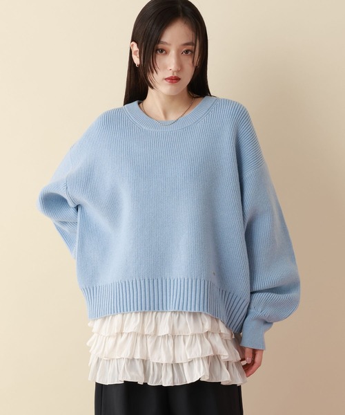 RAGEBLUE（レイジブルー）の「＜Bloomy Yarn Knit＞アゼ編みルーズクルーネックニット（ニット/セーター・レディース・パープル/イエロー/ホワイト/ピンク/レッド/ブラック/ライトブルー/ブルー/ブルー系その他・MEDIUM/LARGE）」の3枚目の写真