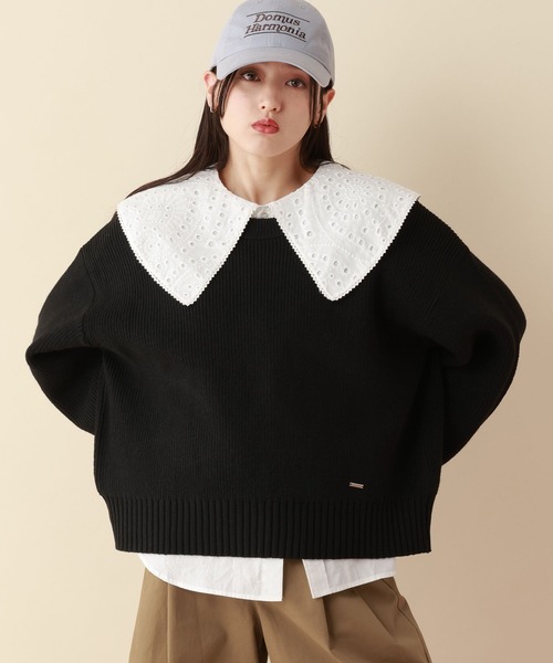 RAGEBLUE（レイジブルー）の「＜Bloomy Yarn Knit＞アゼ編みルーズクルーネックニット（ニット/セーター・レディース・パープル/イエロー/ホワイト/ピンク/レッド/ブラック/ライトブルー/ブルー/ブルー系その他・MEDIUM/LARGE）」の2枚目の写真